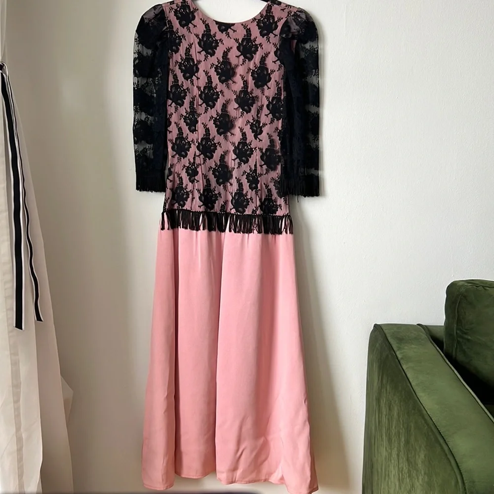 VINTAGE MIDI DRESS BLACK & PINK - Picture 1 of 12